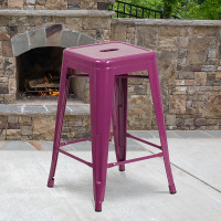 Flash Furniture ET-BT3503-24-PUR-GG 24'' High Backless Indoor-Outdoor Counter Height Stool in Purple